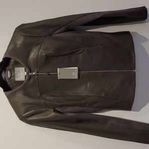 NWT Soia and Kyo Sianne Reeta Leather Jacket in Truffle Color (Dark Gray)